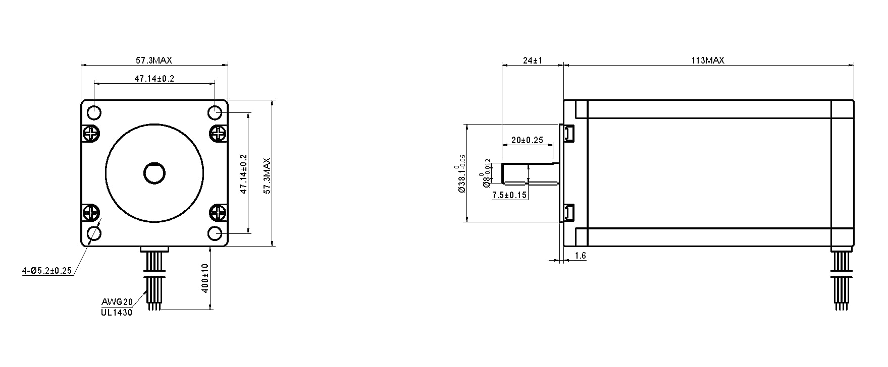 Stepperonline - Motore passo-passo Nema 23, albero da 8 mm, bipolare, 3 Nm (425 oz.in), 4,2 A, 57 x 57 x 113 mm, 4 fili, per macchina di incisione CNC