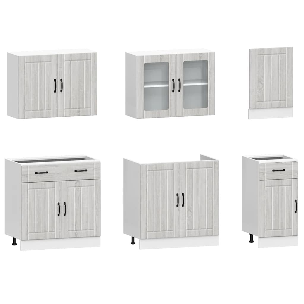 Set di 7 mobili da cucina Kalmar grigio Sonoma in legno versatile con ampio spazio per cucina, sala da pranzo e aree multiuso