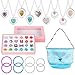WATINC 42Pcs Princess Pretend Jewelry Toy Girl's Jewelry Dress Up Play Set Included Blue Shiny Handbag Necklaces Adjustable Diamond Rings Bracelets for Little Girls Simulation Toy