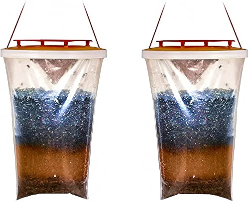 Fly Trap Catcher Hanging Mit Rotem Verschluss Einweg-Fliegenfalle Im Freien Zieht Eier Fliegen Und Insekten Fliegenkäfig Und Fliegenbeutel Outdoor,Non- Toxic (5