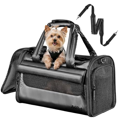 A4Pet Luxury Pet Carrier, Puppy Small Dog Carrier Airline Approved, Cat Carrier Bag with Safety Buckles,Lightweight Waterproof Leather Handbag for Cabin Travel Shopping,Black A4Pet Luxury Pet Carrier, Puppy Small Dog Carrier Airline Approved, Cat Carrier Bag with Safety Buckles,Lightweight Waterproof Leather Handbag for Cabin Travel Shopping,Black