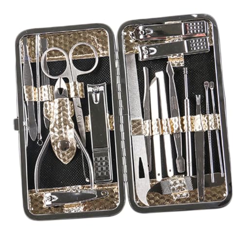 HAMPPLIES Set de Manicura de 19 Piezas Acero Inoxidable Color Oro Kit de Cortaúñas Multifuncional para Cuidado Profesional y Doméstico de Uñas Adecuado para Manos y Pies