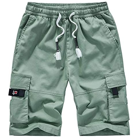 VtuAOL Men's Casual Cargo Shorts Elastic Waist Relaxed Fit Shorts with Drawstring Pea Green Asian 8XL/US 42 Cover