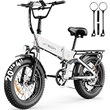 Jasion X-Hunter Electric Bike for Adults,1400W Peak Motor 70+ Miles 30MPH Foldable Ebike,624WH Removable Battery,20’’*4 Fat Tire Full Suspension Bicycle for Commute,Snow,Mountain,White+Grey