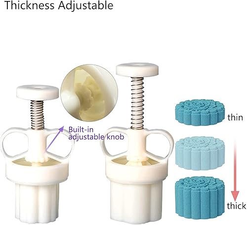 Miniatura 5 de Juego de 2 moldes de prensa para pastel de luna con 11 Stapms, cortador de galletas FineGood DIY, 1.76 oz, 3.53 oz, prensa de flores, molde de