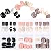 3 Boîtes 90pcs Faux Ongles Court Nail Ongle Couverture Complète Rose Noir Argent Paillette Brillant en ABS Transfert Pochoir Décoration DIY Accessoire de Manucure pour Femme Fille