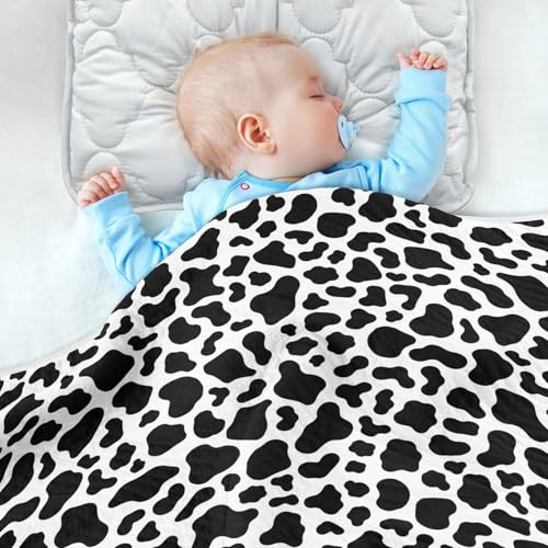 Image of Baby Swaddle Blanket for Baby Girls and Boys Soft Warm Security Bed and Play Blanket for Infant Toddler Kid Crib Bedding 30X40in Simple Cow Print Pattern