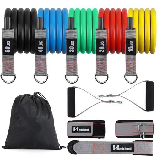 Image of Resistance Bands with Handles for Working Out Women and Men, Exercise Bands with Door Anchor, Stretch Bands for Home Workouts, Simple Guide Included