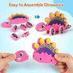 Mocoosy Wooden Dinosaur Painting Art and Craft Kit for Kids 3-5, Build & Decorate Your Own Dinos with Paint & Stickers, Wood Dinosaur Builder Game Montessoi Fine Motor Toy Gift Toddler Boys Girls 4-8