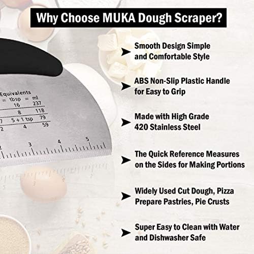 Dough Cutter - Dough Scrapers Bread Scraper - Metal Bench Scraper - Stainless Steel Pizza Pastry Cake Cutter-Kitchen Cutter Scale Measuring Tool - Bakery Utensils for Cutting Chopping Non Slip Handle