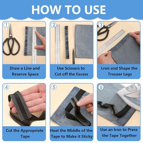 10M Saumband zum Aufbügeln, Hosenband Selbstklebend Ohne Nähen Bügelsaumband Selbstklebend Bügelband Waschbar Hosen Stoff Band Bügelband zum Kürzenvon Hosen für Hosen Kleidung Stoffe (Set A) (Set A)