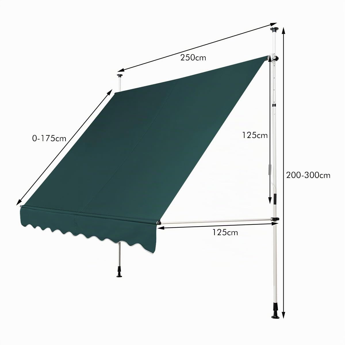 RELAX4LIFE Store Banne Manuel sans Perçage, Auvent Balcon Rétractable avec Manivelle, Tissu Oxford Anti-UV Imperméable, Hauteur Réglable 2-3 M, Store Banne pour Porte Fenêtre (Vert,250 X 125 cm)