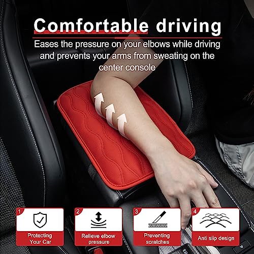 Image of Amiss Auto Center Console Pad, Universal Waterproof Car Armrest Seat Box Cover, Car Interior Accessories, Leather Auto Armrest Cover Protector for Most Vehicle, SUV, Truck, Car (Red)