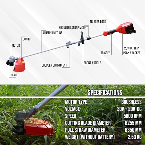 Image of iBELL IBL BB20-60 40V Cordless Brush Cutter /Grass Cutter /Trimmer (20V + 20V) with 2 Battery | BLDC Motor 5800 RPM | 4.0Ah Battery & Dual Charger | Blade & Trimmer Head | 6 Months Warranty