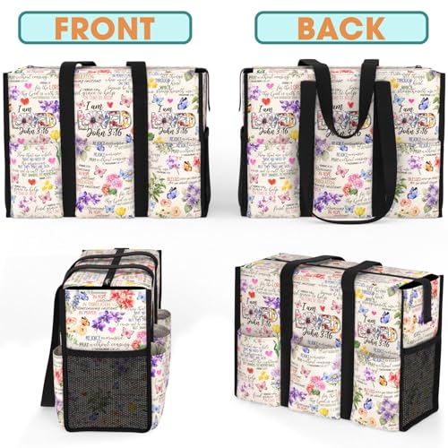 Image of Multi-Pocket Tote Bag for Women. Waterproof Shoulder Bag with Multiple Convenient Pockets and Zipper. God Jesus Christian Faith Religious Gift. I am Loved.