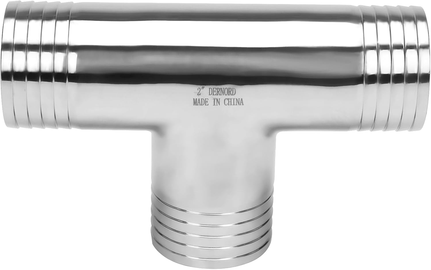 Derno Stainless 3-Way Tee T Shape Tee, 2" Union Fitting (2x2x2 Barb)