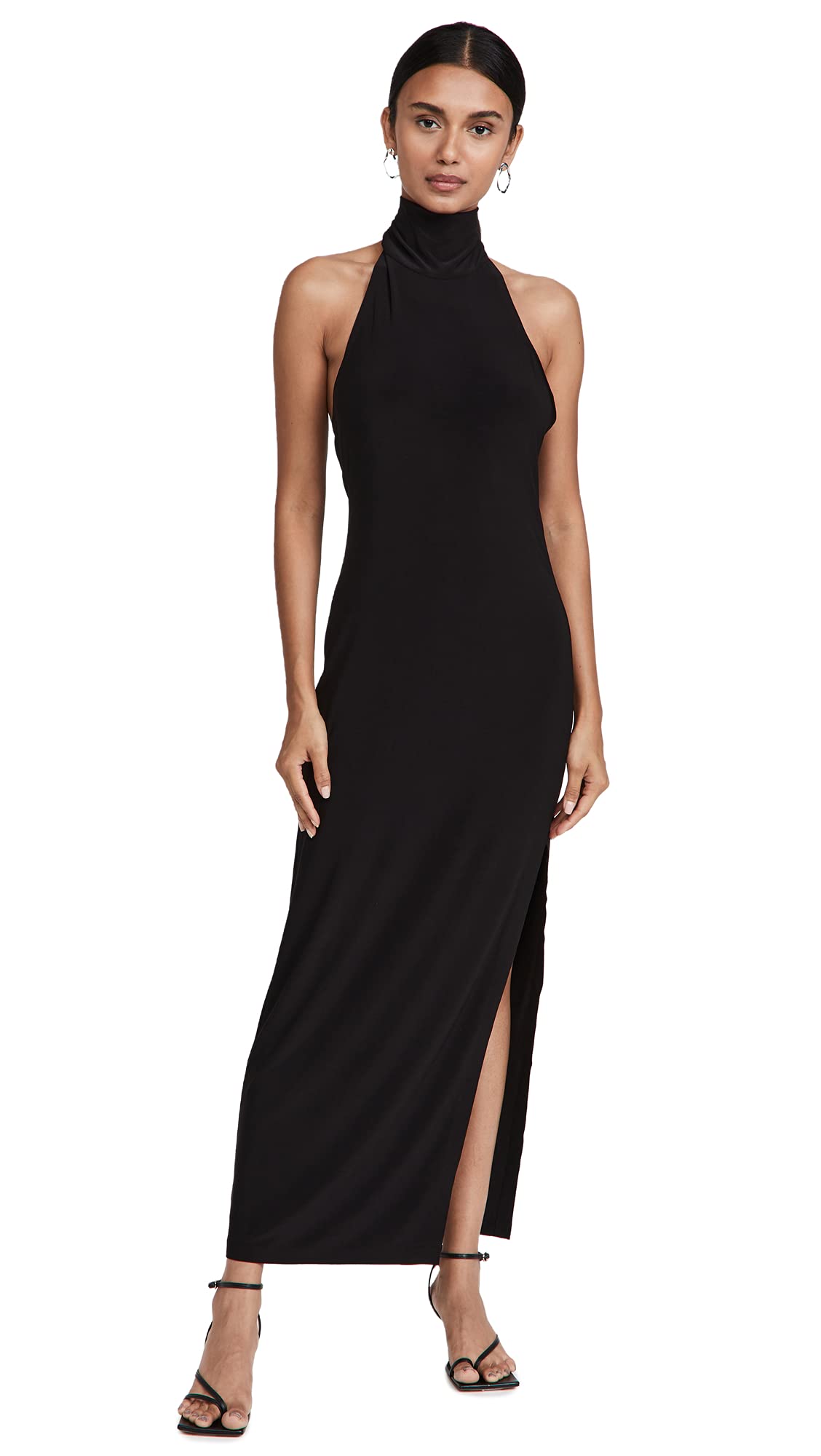 Norma Kamali Women's Halter Turtle Side Slit Gown, Black, M/38