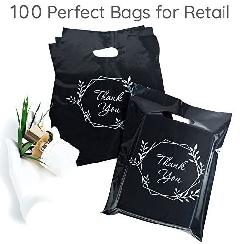 Image of Choice Marts 100 Black Thank You Bags With Handles 9x12 Merchandise Bags