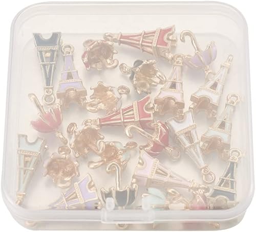 Miniatura 6 de KISSITTY 24 unidadescaja 3D paraguas y torre Eiffel esmaltados encantos 12 estilos de aleación de oro claro colgantes 0.748x0.433 in y 0.787x0.394