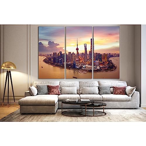 Tableau Shanghai Huangpu River №SL354 triptyque mural salon chambre 140x90cm
