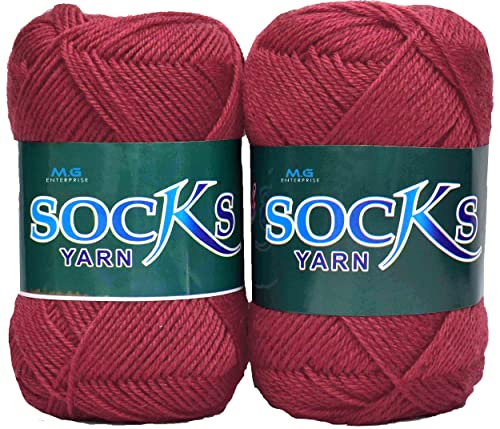 Image of M.G ENTERPRISE Premium Socks high Strength Nylon Yarn Suitable for Socks, Accessories, and Home Decor. 400 gm Light Red, Suitable for Both Crocheting & Knitting. DMNB