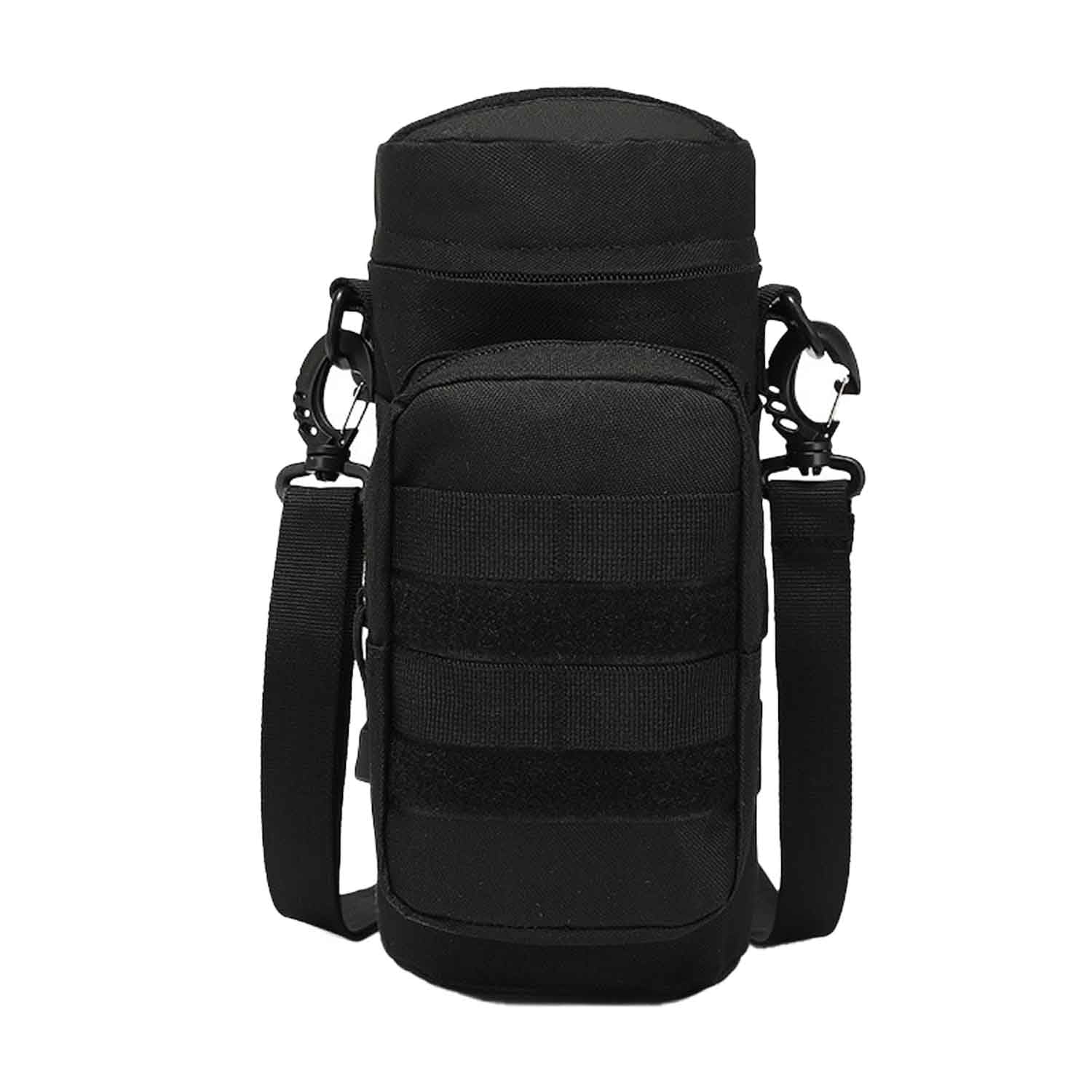 LFWATAXY 1 Pcs Tactical Water Bottle Pouch Tactical Backpack Attachment Pouches Water Bottle Pouch Zipper Water Bottle Bag Water Bottle Holder with Strap Hiking Camping Outdoor Travel (Black)