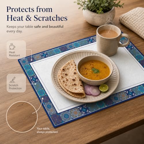 Image of Premium Leather Dining (Pack of 2) Placemats - Waterproof, Heat Resistant, Non-Slip Table Mats for Kitchen & Dining (Riviera Blue)