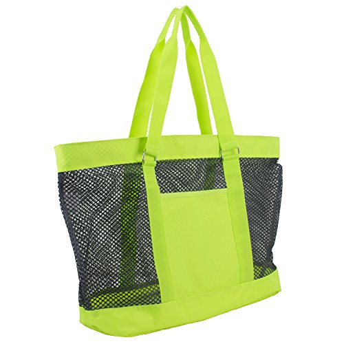 Eastsport Mesh Tote Beach Bag, Indigo/Neon Yellow