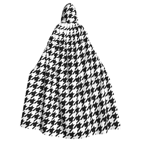Cape imprimé pied-de-poule noir avec capuche, accessoire de fête et carnaval