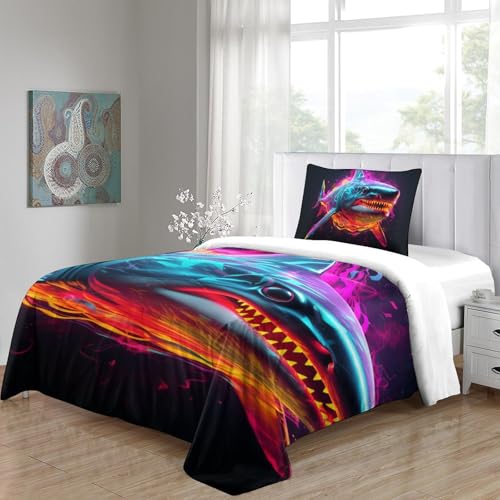 Housse de couette 2 pièces requin 135x200 parure de lit moderne taies d'oreiller single - 5
