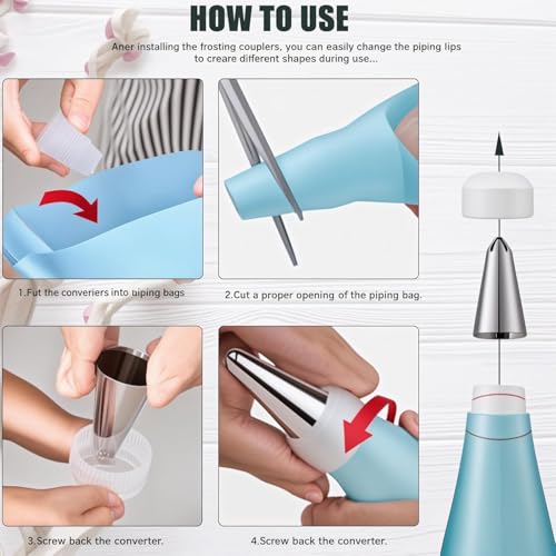 Image of Preptep Piping Bags and Tips Set, Reusable Cake Decorating Supplies with 2 Reusable Bags, 12 Icing Tips, 2 Silicone Rings, 2 Couplers and 3 Scrapers, Cake Baking Tools for Cookie Icing Cupcakes