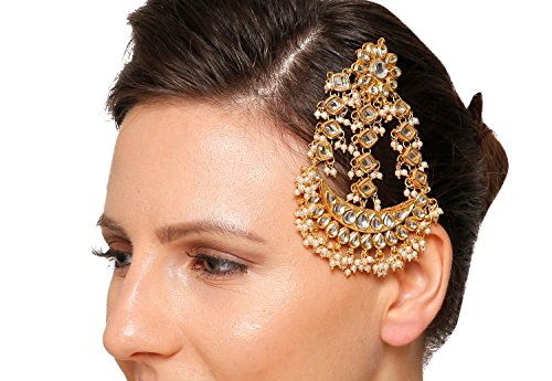 Image of Kundan Golden White Passa /Paasa /Jhumar /Jhoomar /Designer Traditional /Ethnic /Wedding /Nikaah /Hair Jewellery /Hair Accessory for Girls /Women PK-579