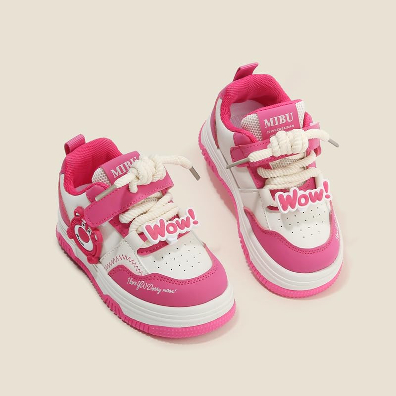 Kids Pink Bear Sneakers, Athletic Running Shoes, White and Pink, Hook and Loop Closure3