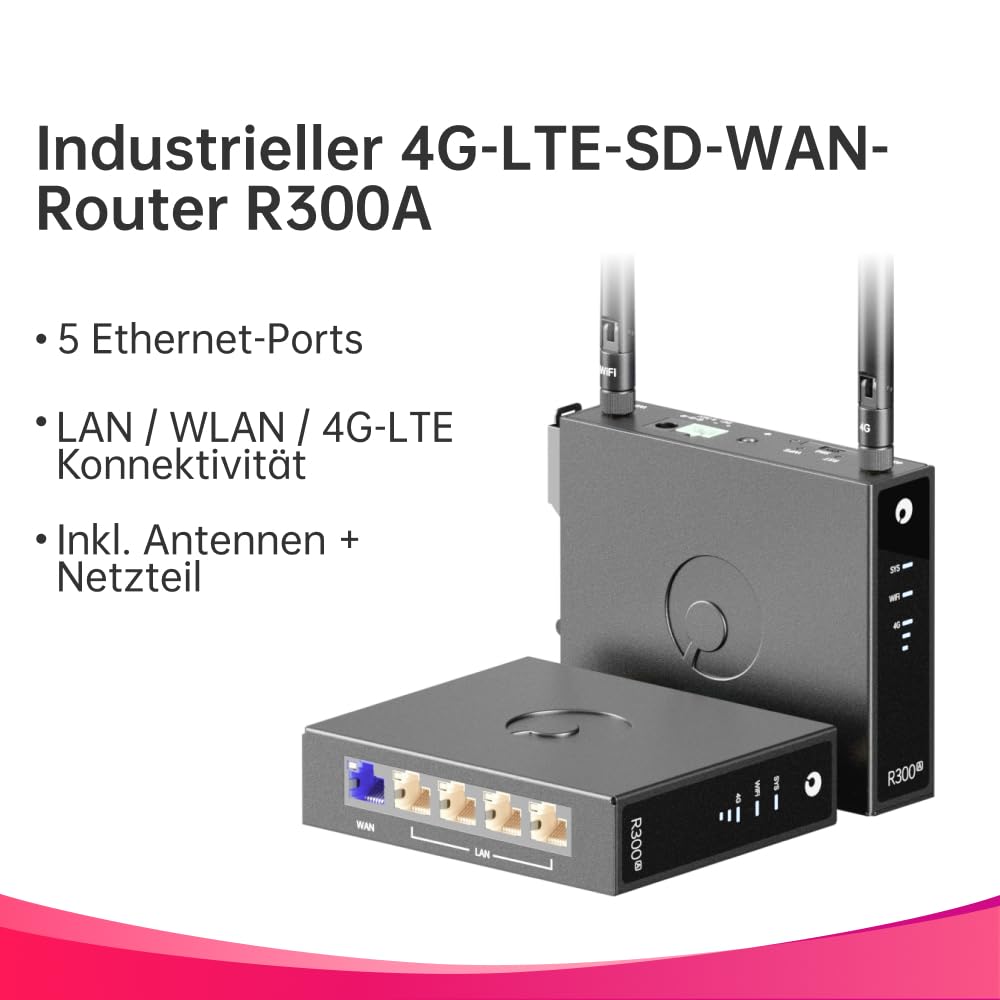 Industrieller 4G LTE Router R300A, AWERAY SD-WAN & NAT Traversal VPN Router mit SIM-Kartenslot, Sicherer Fernzugriff ohne öffentliche IP, Robustes Metallgehäuse für IoT, M2M & Remote-Monitoring