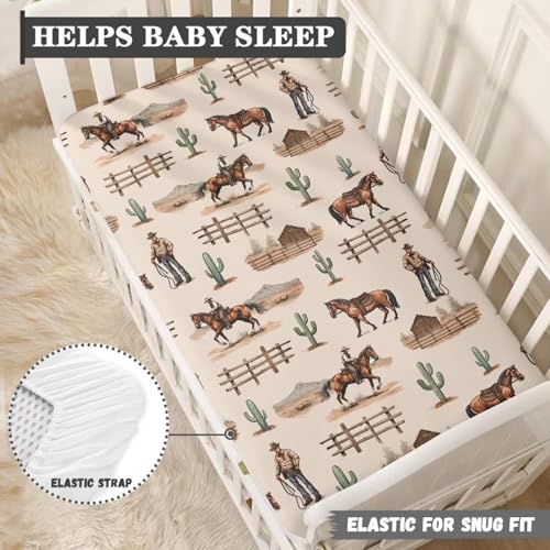 Image of Western Crib CE Sheet for Boys & Girls - Horse, Standard Crib Mattress Size, Breathable & Soft Fitted Sheet in Navajo Tribal Pattern