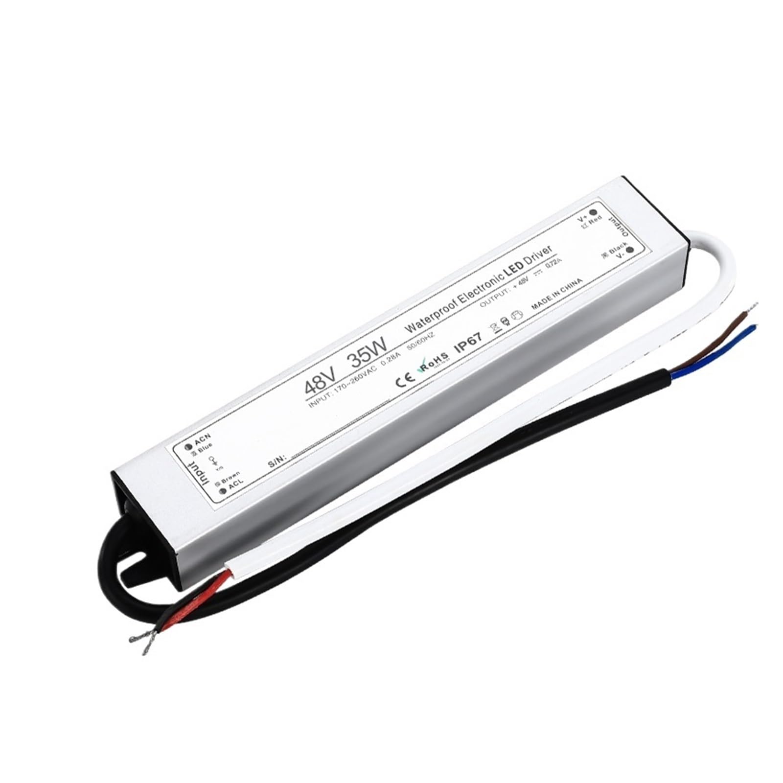 MUYTQAERG LPV-35-48 IP67 Waterproof Switching Power Supply AC to DC 35W 100-240VAC 48VDC 0.72A