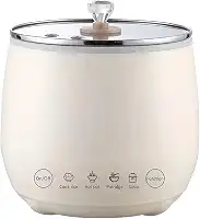 Mini Panela Elétrica Multifuncional, Branca, 1.8L, Cerâmica/Vidro, 350W, com Tampa e Colher, para Arroz, Caldo, Sopa e Mingau, 16x17cm (110, Volts)