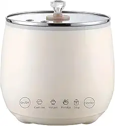 Mini Panela Elétrica Multifuncional, Branca, 1.8L, Cerâmica/Vidro, 350W, com Tampa e Colher, para Arroz, Caldo, Sopa e Mingau, 16x17cm (110, Volts)