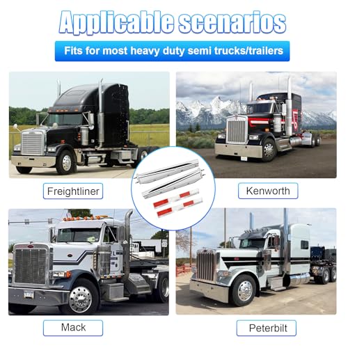 Image of Stainless Steel Straight Spring Loaded Mud Flap Hanger Set 2-1 /2 inch Bolt Spacing 30 inch Length with Aluminum Reflective Tapes Fit for Semi Trucks, 2.5 inch Bolt, 2 pcs