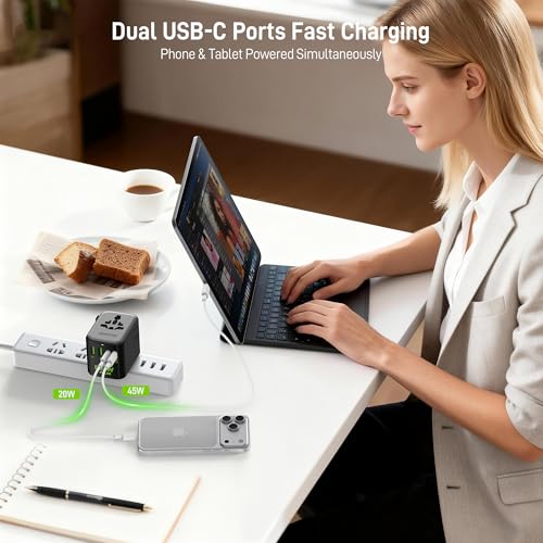 Image of Epicka Pulse Duo 65W Universal Travel Adapter, International Power Adapter with PD & QC 3.0 Fast Charging for 2 Devices Simultaneously, European Travel Plug Adapter, Travel Essentials (Black)