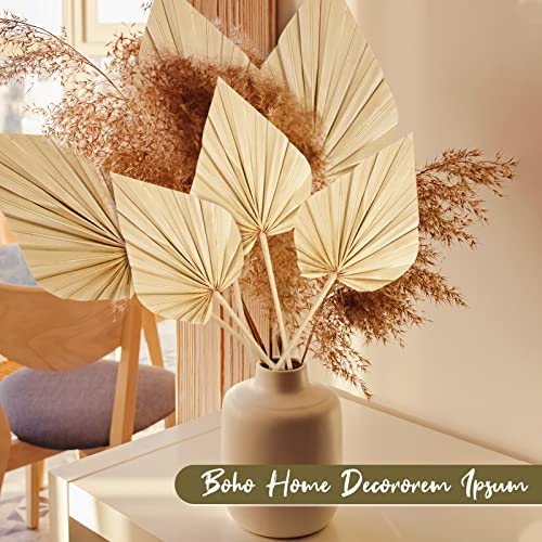 Cenkaiyang 10 Pcs Boho Dried Palm Spears Leaves, Real Palm Fans with Stem, Boho Home Decor for Vase, Wedding, Office, Home (10 Pieces)