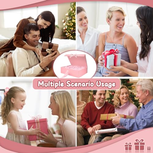 Rosa Luxus Große Magnet-Geschenkbox, 32,5 * 23 * 10,5cm mit Band, Papier& Grußkarte Party Favor Box für Hochzeit, Geburtstag & Muttertag