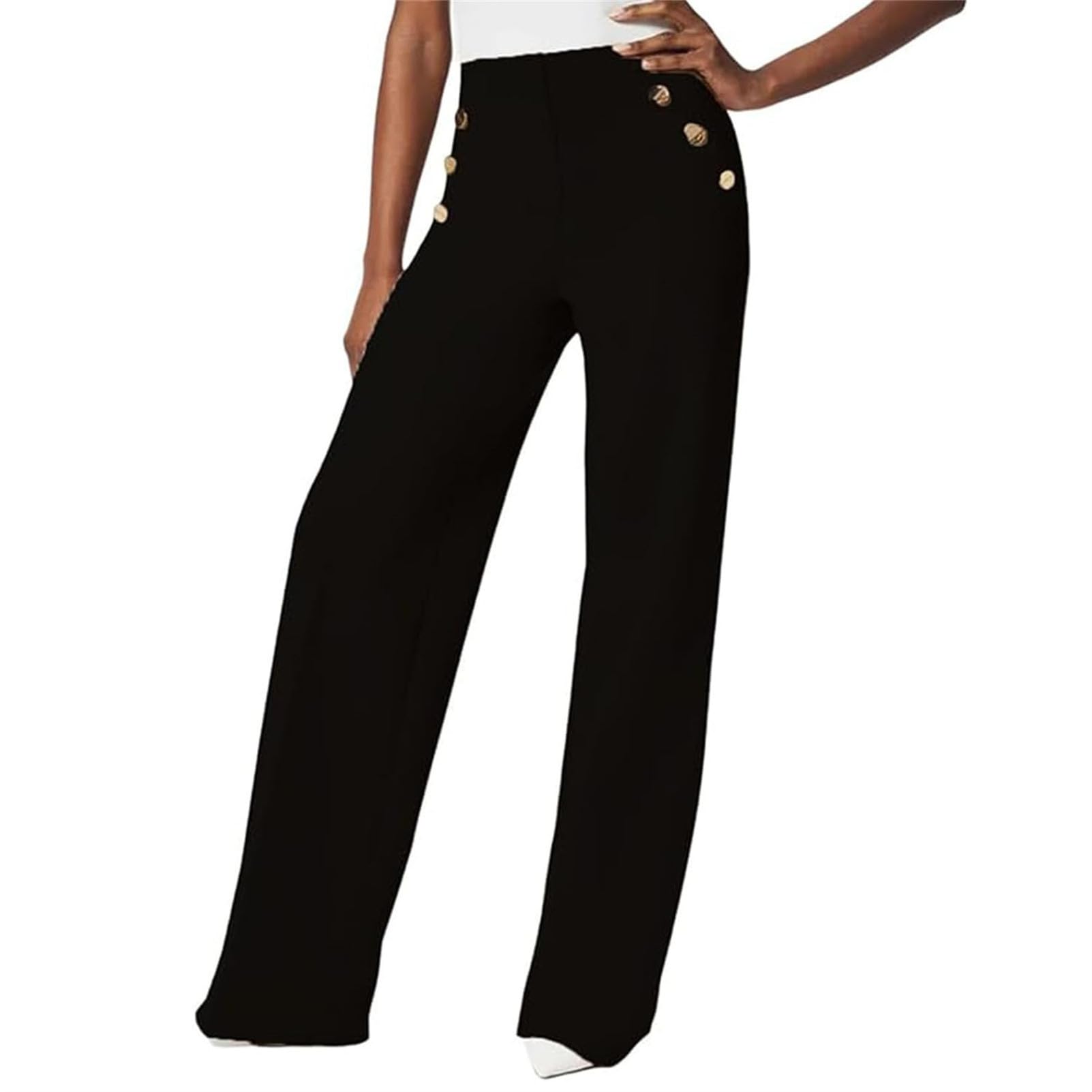 Tummy Control Button Wide Leg Pant High Elastic High Waist Button Wide Leg Slim Pants Leggings Dress Pants