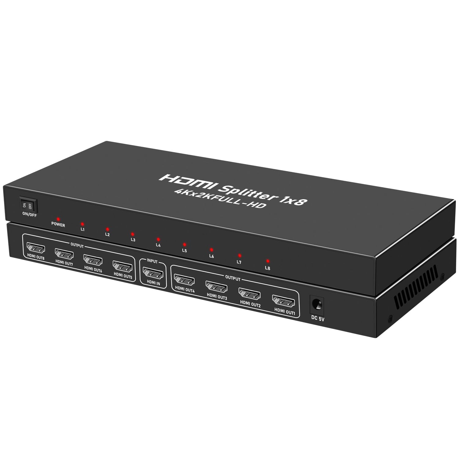Divisor HDMI 1 en 8 salidas, 4K30Hz 8 puertos HDMI divisor para múltiples salidas de monitores 4Kx2K @30Hz y 3D, divisores HDMI para oficina, proyector, HDTV, copia/espejo