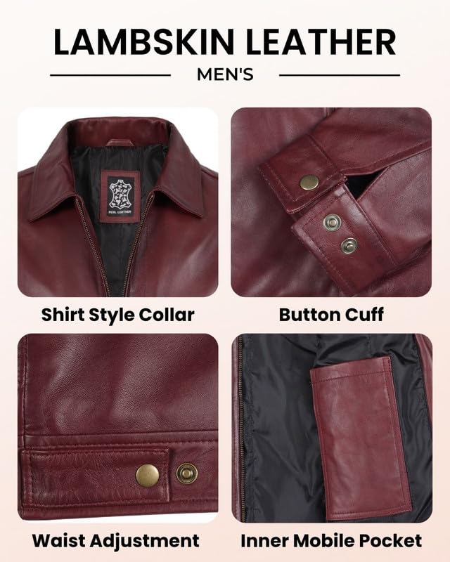 Image of Blingsoul Vintage Distressed Leather Jacket for Men - Shirt Collar Genuine Lambskin Mens Leather Jacket