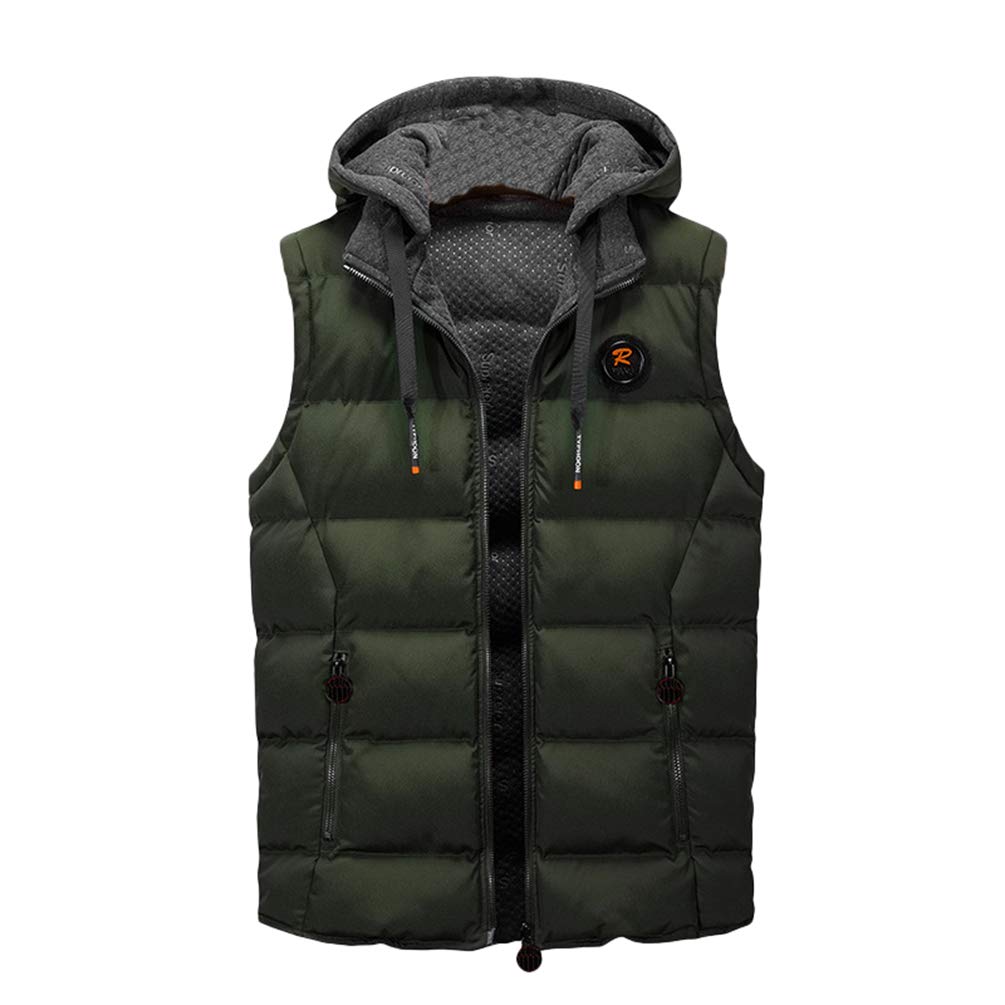Mens Quilted Gilet Double-Sided Bodywarmer Hooded Vest Sleeveless Jacket with Hood Army Green L