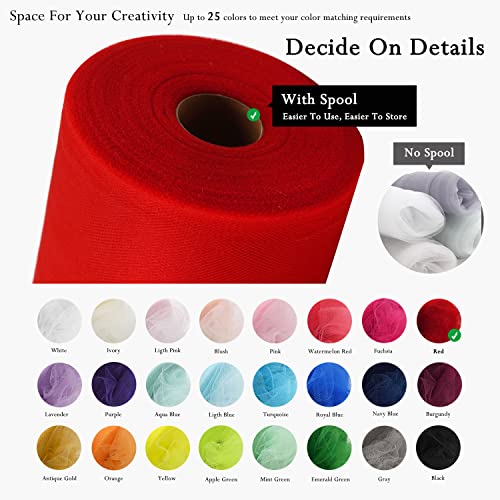 Image of Red Tulle Fabric Rolls 54 Inch by 40 Yards Tulle Bolt Spool for Wedding Decorations DIY Christmas Tutu Baby Shower Table Skirt Ceiling Decor Birthday Party Craft Supplies