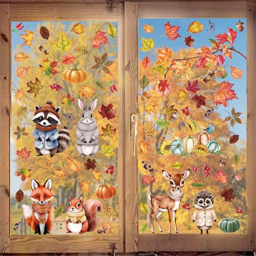 Fall Window Clings Maple Leaf Pumpkin Glass Window Wall Stickers Autumn Thanksgiving Day Decoration Stickers 114 PCS