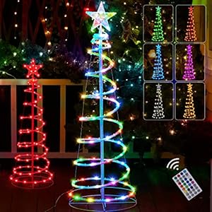 6ft LED Spiral Christmas Tree with Star Topper, Collapsible USB Operated, Timer Remote and Adapter, RGB Multicolor and…