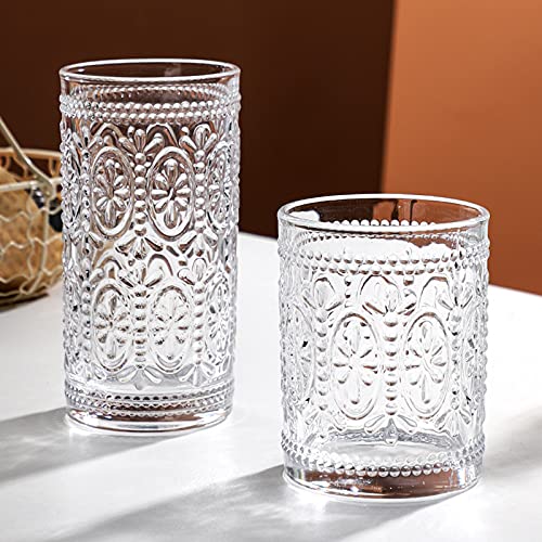 Bekith 6 Pack Drinking Glasses, 9.5 Oz Romantic Water Glasses Tumblers, Heavy Duty Vintage Glassware Set For Whisky, Juice, Beverages, Beer, Cocktail #TOP5